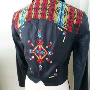Faux Leather Embroidered Motorcycle Jacket